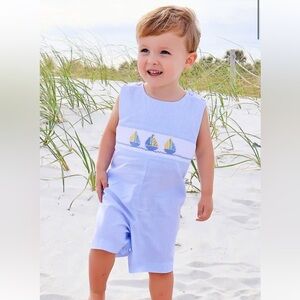NWT - Southern Sunshine - Sailboat Bliss Smocked Blue Gingham Jon Jon - Size: 2T